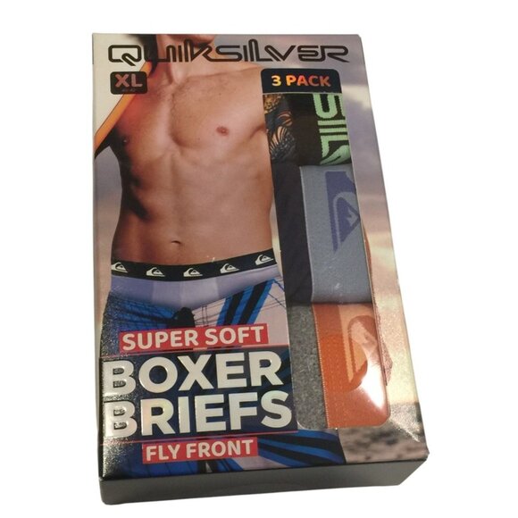 Quiksilver Men's XL 40-42" Super Soft Boxer Briefs Fly Front Set of 3 Gray Blue - Picture 1 of 3